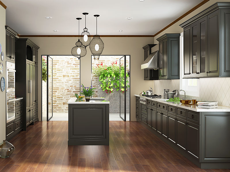 traditional dark grey shaker kitchen cabinet