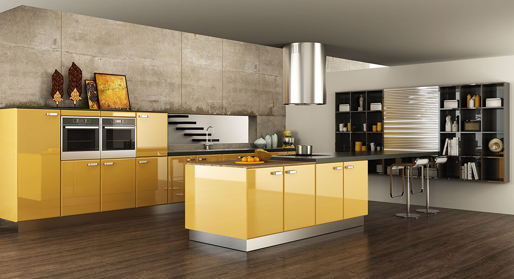modern yellow and grey two tone kitchen cabinets