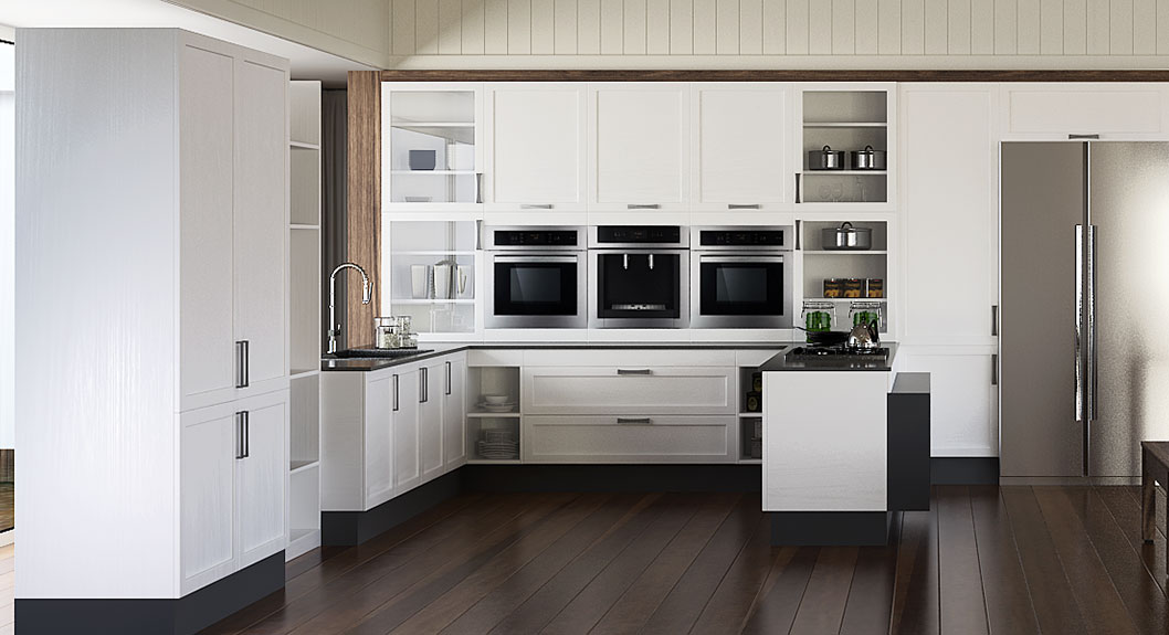 transitional white melamine kitchen cabinets