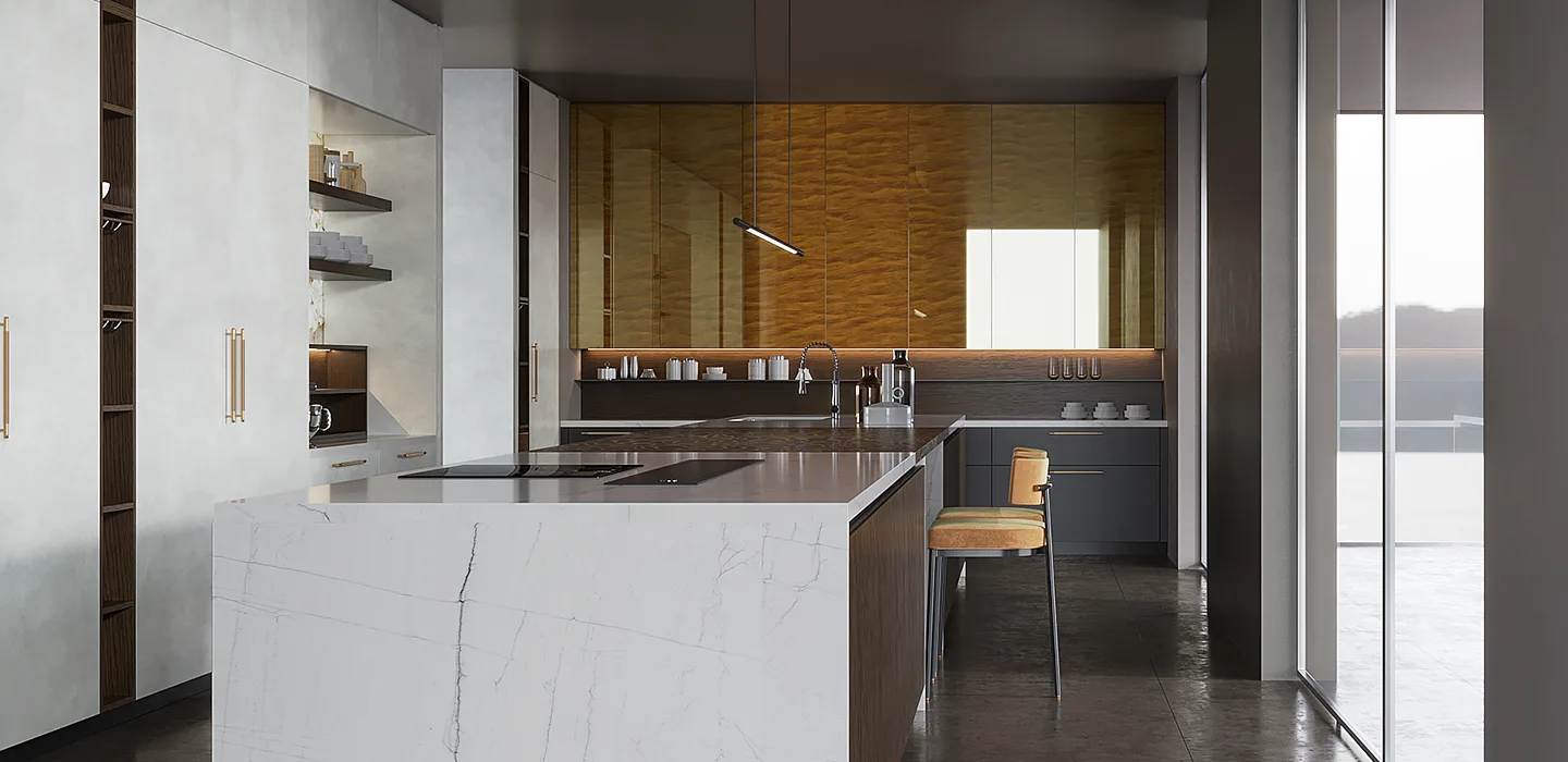 Luxury European Kitchen Cabinet in Wood Veneer Finish - OPPEIN