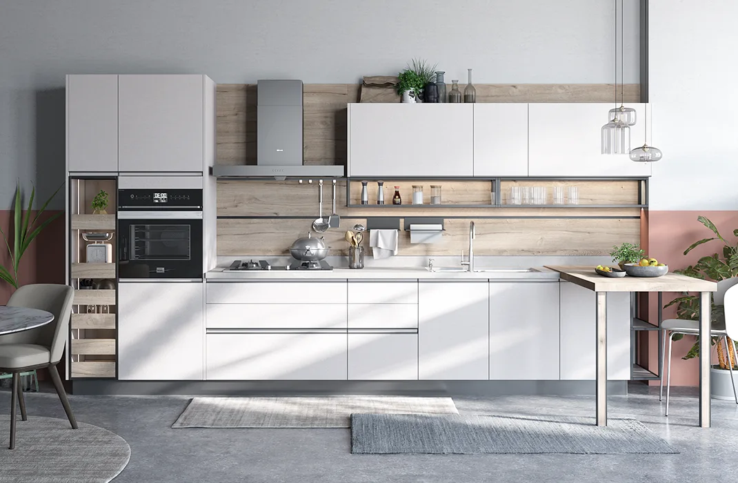 modern white one wall kitchen cabinets for small kitchen