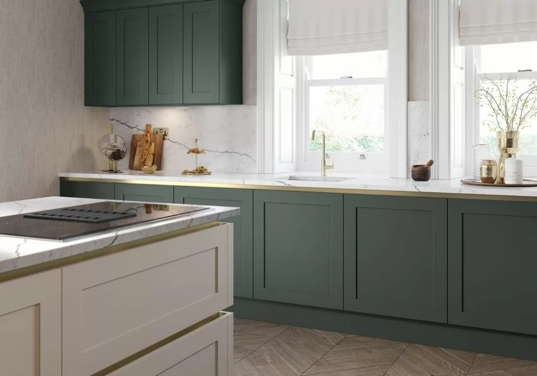 transitional-handless-white-and-green-shaker-cabinets